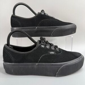 Vans Authentic Platform 2.0 Womens 7.5 7 1/2 Skate Shoe Triple‎ Black Suede Lace